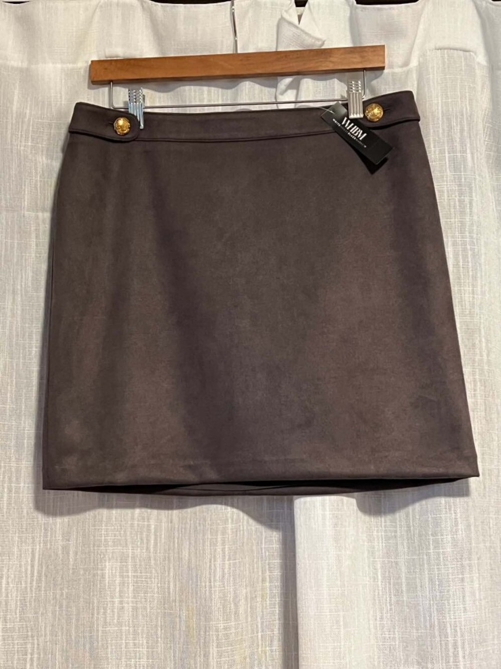 WHBM Micro-Suede Mini Skirt Dk Brown/Charcoal